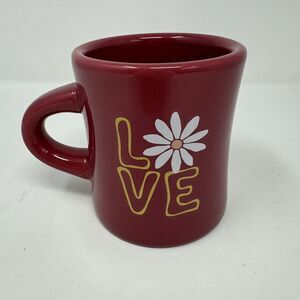 Life is Good "LOVE" Coffee Mug 12oz Red Daisy Print